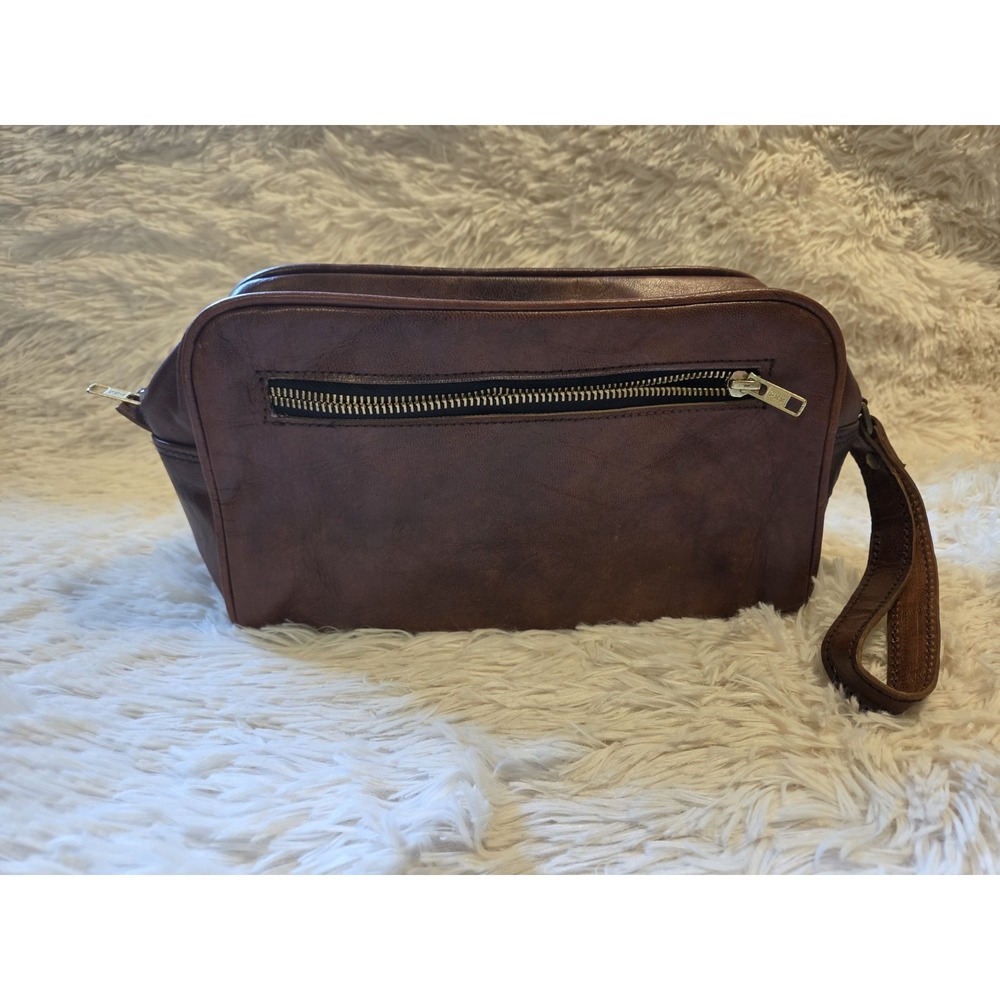 Vintage Leather Travel Toiletry Bag Shaving  Case Pouch Men